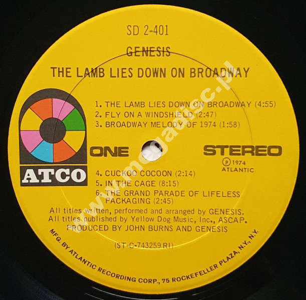 GENESIS The Lamb Lies Down On Broadway US Atco 1974 1st Press