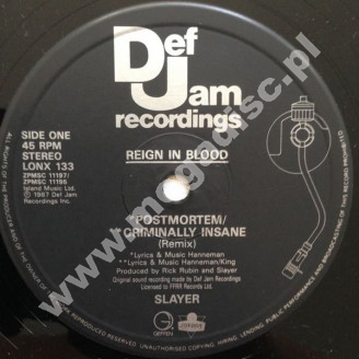 SLAYER - Criminally Insane (Remix) - Singiel 12' - UK 1st Promo Press